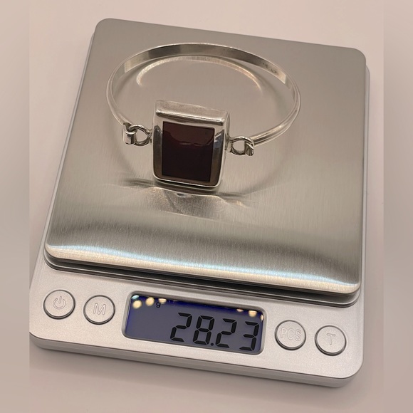 TAXCO Vintage Sterling Silver Red Jasper Inlay Bangle - Picture 9 of 10